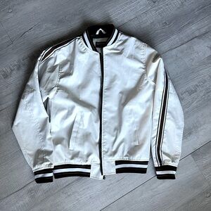Varsity Jacket Distortion Size Large White/ Brown Black Stripe